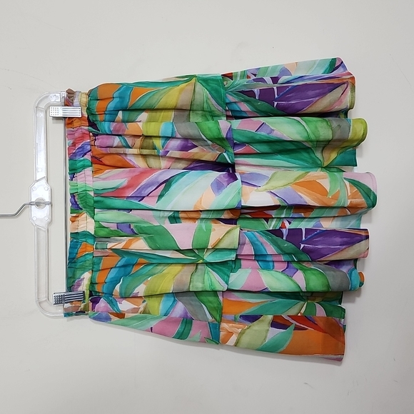 Lavender Brown Ruffled Tiered Tropical Print MultiMini Skirt
